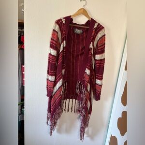 Venezia Maroon Multicolor Fringe Cardigan Sweater